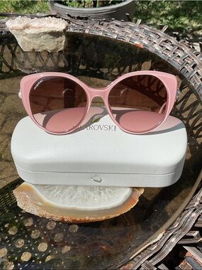 Swarovski Rose Pink Cat-Eye Sunglasses with Brown Gradient Lenses